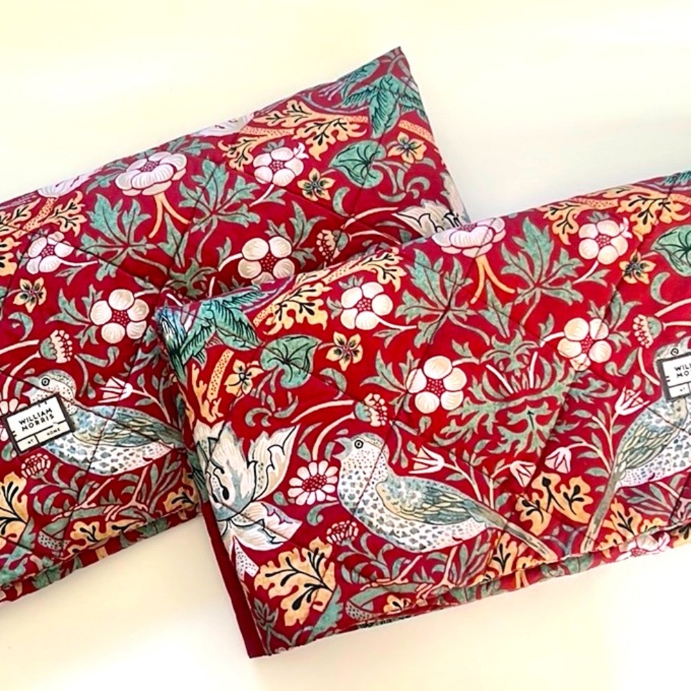 Pair of WILLIAM MORRIS Strawberry Thief Red King Quilted Pillow Shams set of two